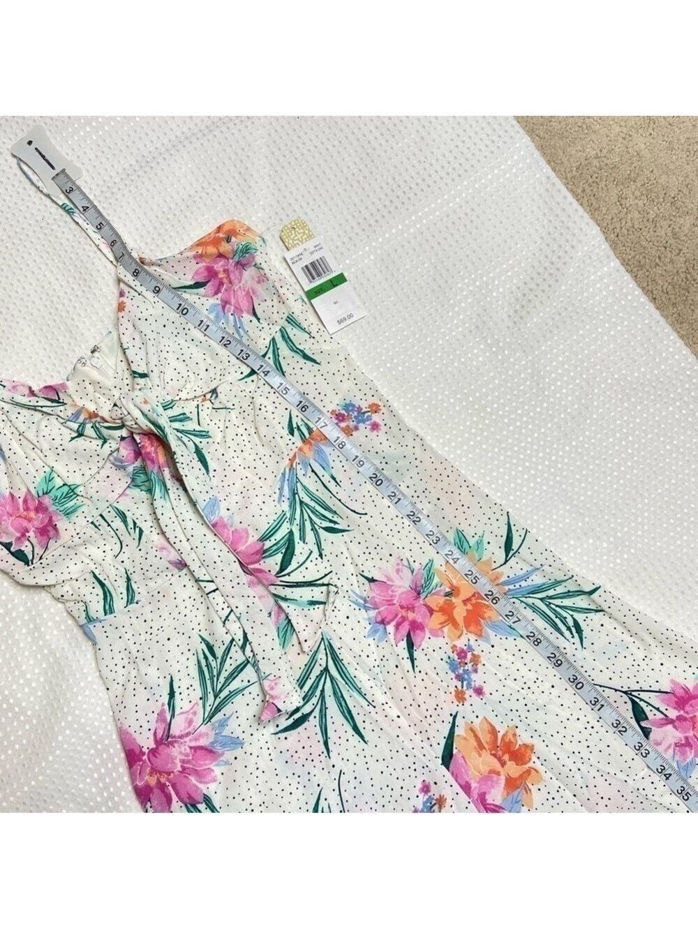 GIANNI BINI NWT Cropped Wide Leg Tropical Flowers And Polka Dot Jumpsuit Large - Picture 14 of 14